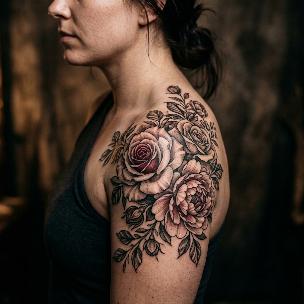 Floral realism tattoo